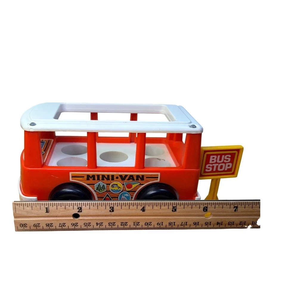 VTG 1969 Fisher-Price Little People Mini-Van w/Stop Sign 141 Plastic Wood Toy